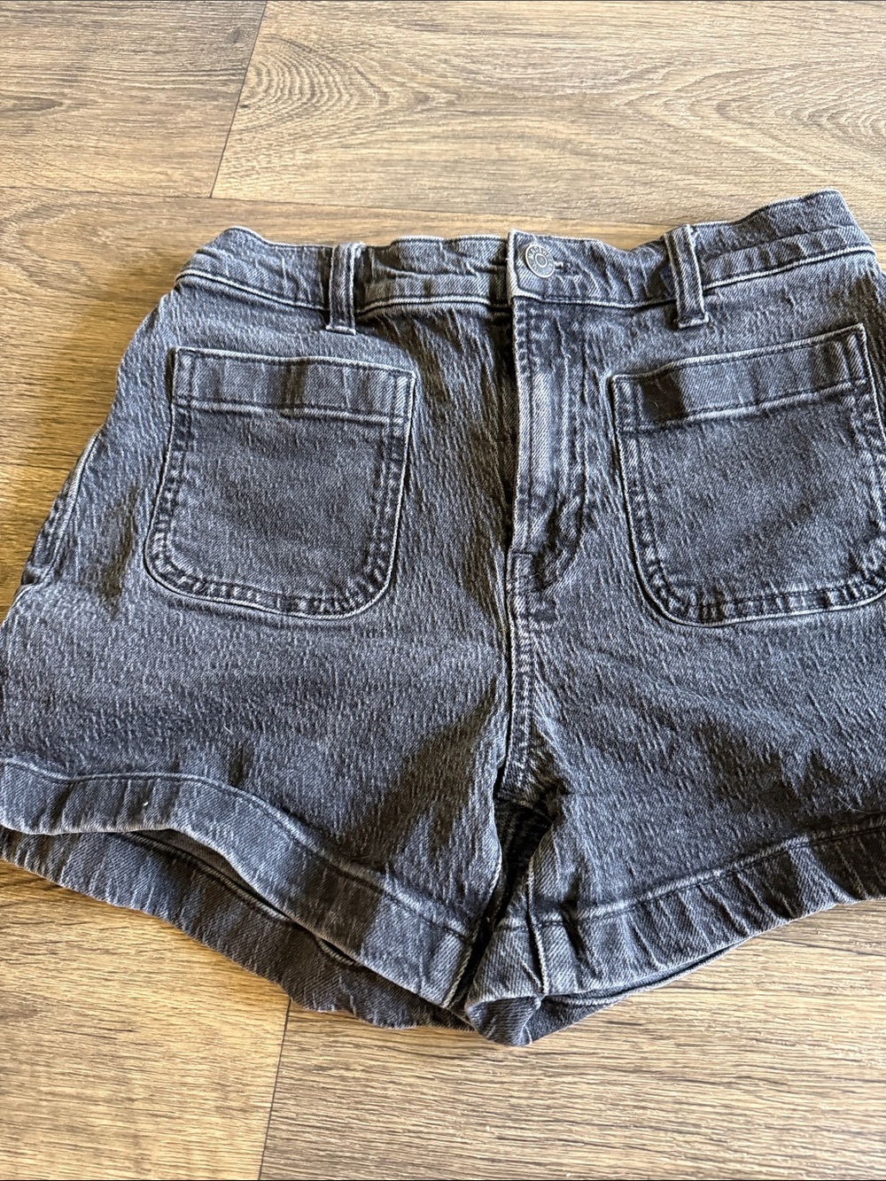 Madewell Washed Black High-Rise Jean Shorts with Front Patch Pockets